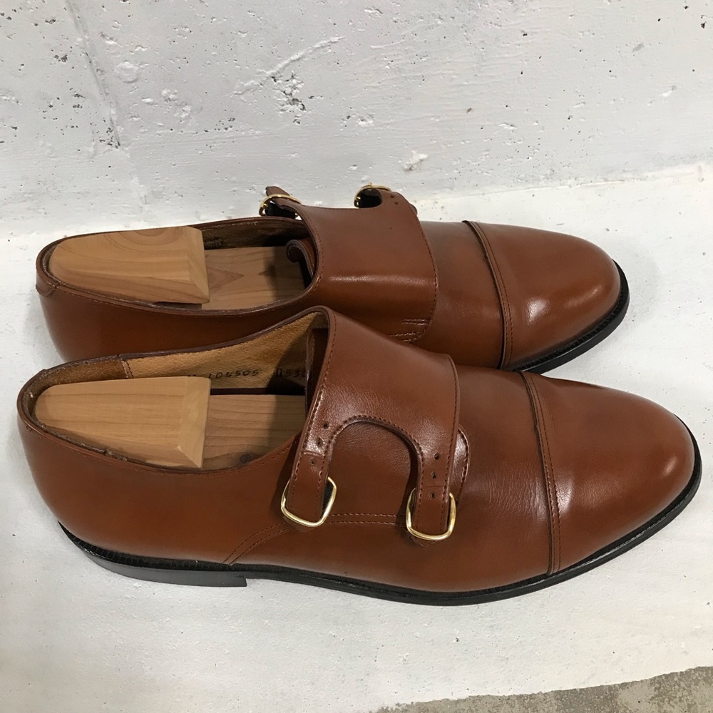VINTAGE BOTTICELLI men’s double-buckle brown leather dress shoes - ORIGINAL BOX